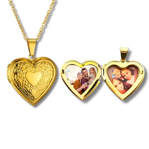 Colar Relicário Para Personalizar Fotos guardar memórias Presentes Românticos Memórias Afetivas De Quem Você Ama (Dourado)