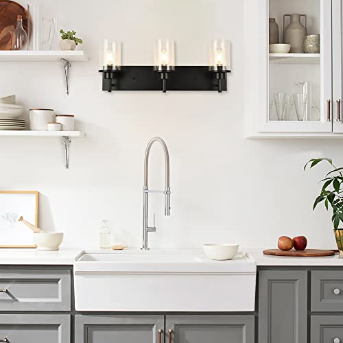Image of Vanity Light Fixtures, Matte Black Bathroom Light Fixtures Over Mirror, Modern Wall Sconces Lamp with Clear Glass Shade (3 Light)