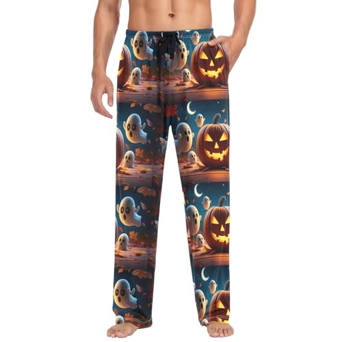 Pumpkin & Spirits Men's Cotton Pajama Pants with Pockets and Drawstring Comfortable and Stylish,S