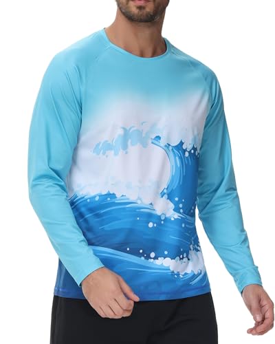 Satankud Men's UPF50+ Rash Guard Swim Shirts Short/Long Sleeve Sun Protection Hawaiian Shirt Beach Water Swimwear Loose Fit2