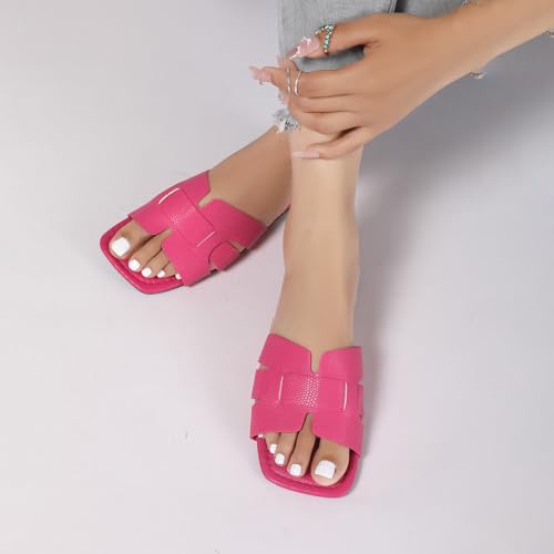 Image of Women's Dressy Casual Flat Sandals, Elegant Comfortable Slip-On Slides with Textured Upper, Versatile Dressy Style for Everyday Wear