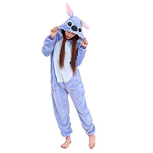 Swanka Pijama Stitch Onesie Disfraz Traje Adulto Mujer Animale Invierno Kigurumi Cosplay Halloween y Navidad (Azul Stitch, S)