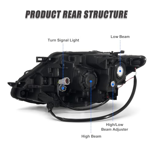 Headlight Assembly for 2014 2015 2016 Nissan Rogue Clear Lens Black Housing with Amber Reflector Headlamp Replacement Left and Right Pair(Only Fits Models with Halogen(W/O Bulbs) - Image 5