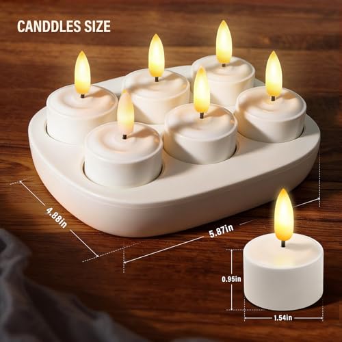 Image of KSWING Flameless Tea Lights Candles with Remote Timer & Charging Station Base, 6PCS USB Rechargeable Battery Operated LED Tealight Candle Flickering Realistic for Home Christmas Wedding Decor,White