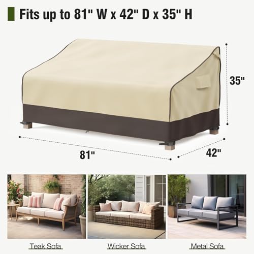 Image of MR.COVER Outdoor Couch Cover Waterproof, Patio Furniture Covers for 3-Seater Couch, Heavy Duty Patio Couch Sofa Covers, Fits up to 81 inch W x 42 inch D x 35 inch H, Moisture-Proof & UV-Protection, Brown & Khaki
