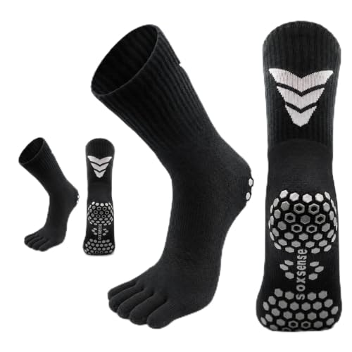 Image of Soxsense Soccer Grip Toe Socks, Non-Slip Socks for Sports & Pilates | Individual Five-Toe Design, Non-Slip Grip Sole, Supportive Arch Fit, Breathable Mesh Ventilation