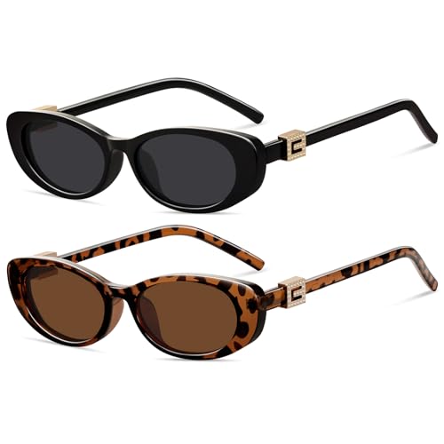 Retro Oval Cat Eye Sunglasses for Women Trendy Narrow Small Oval Sun Glasses 90s Vintage Shades