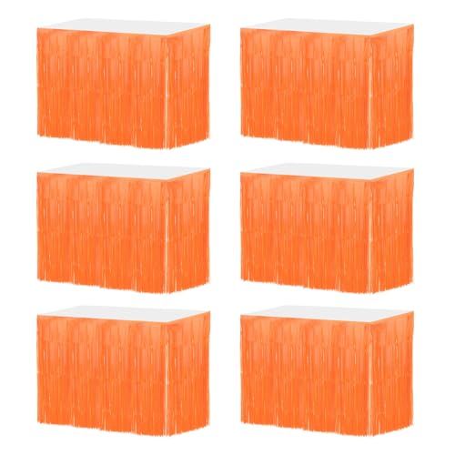 QUARKZMAN 6 Pcs 29x108 Pulgadas Falda de Mesa de Flecos de Papel Metálico Naranja Claro para Mesas Rectangulares Cortina de Fondo de Flecos para Decoración de Bodas