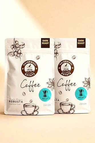 Image of Vaishnavi Estate's Dark Roast Robusta Coffee | Single Origin | Shade Grown | Freshly Roasted & Ground | Moka Pot - (250g, Pack of 2)