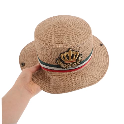 Spring Autumn Straw Hat Wide Brim Sun Protection for Boys Breathable Woven Straw Beach Hat for Outdoor Activities Khaki4