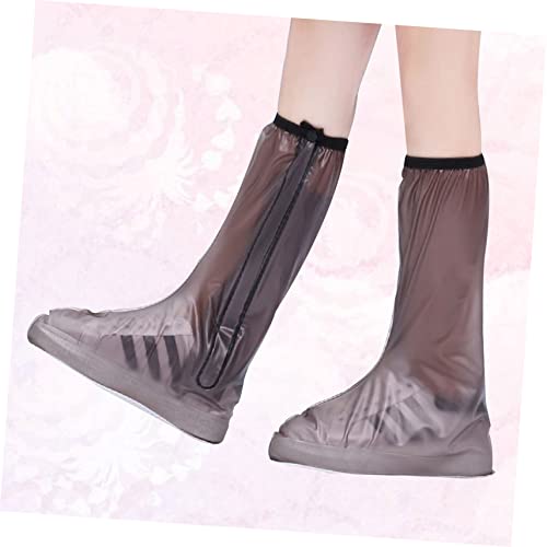 Kisangel 2 pares cubre zapatos impermeables de PVC con tubo alto, diseño antideslizante y protector para adultos color café tamaño mediano miniatura 7