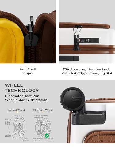 Image of Eume Cabin Pro Luggage Trolley for Travel 57cm, Cabin Bag | Trolley Bag Small for Luggage | with Laptop Sleeve | 100% Polycarbonate (Pc) 8 Silentrun Hinomoto Wheels, Mocha White