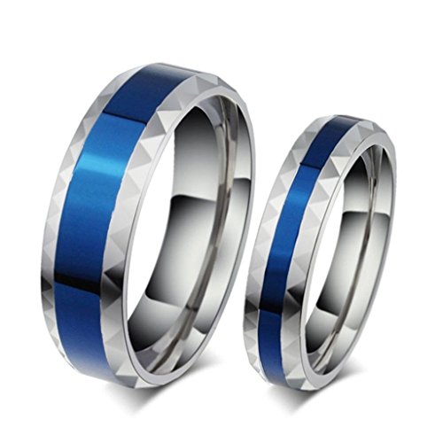 Aienid Acero Inoxidable Anillos de Mujer Halo de Promesa Boda Azul Circonita CZ de Plata Ancho 4mm Talla 12