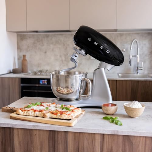 Image of SMEG SMF04 5-Qt Classico Stand Mixer with Smooth Start & SteadyMix, 600W Motor, 10 Speeds, Stainless Steel Bowl & Pour Shield - Retro 50's Style Planetary Mixer for Dough, Baking & Desserts-Black