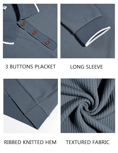 Men's Casual Polo Shirts Long Sleeve Textured Collared Pullover Knit Ribbed Classic Golf Polo Sweaters2