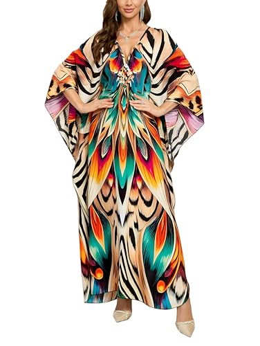 Image of KEYLORTING Plus Size Kaftan Dress Women, African Moo Moo Print Caftan, Batwing Dress, Beach Cover Up for Party and Loungewear