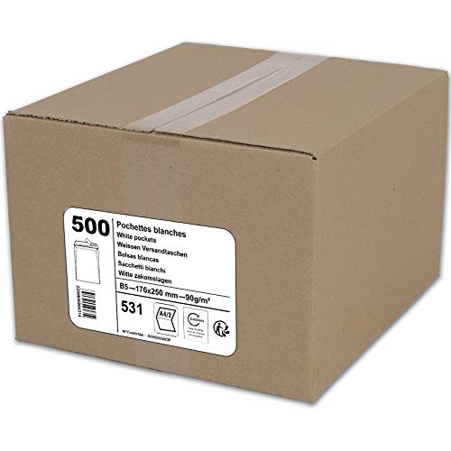 GPV - Boite de 500 Pochettes - Format B5 (176x250 mm), sans fenêtre, qualité papier blanc : 90 g/m2 - Certifié PEFC