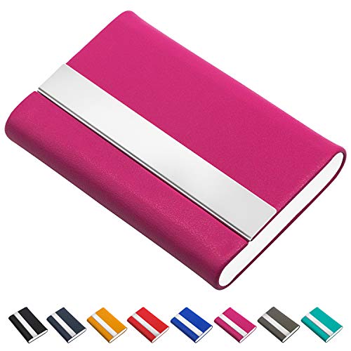 Padike Business Card Holder, Business Card Case Luxury PU Leather & Stainless Steel Multi Card Case,Business Card Holder Wallet Credit Card ID Case/Holder for Men & Women.(Rose red)