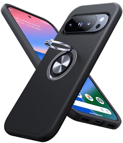 JAME for Google Pixel 10 Case/Pixel 10 Pro Case, Slim Fit Military Grade Shockproof Cover with Metal Ring Holder Stand Kickstand Protective Phone Case for Google Pixel 10/10 Pro 6.3', Black