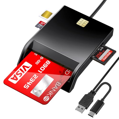 icカードリーダー マイナンバーカード対応 【4in1・2025新モデル】 設置不要 自宅で確定申告 USB-A&Type-C 接触型 sdカードリーダー 国税電子申告 納税システム e-Tax対応マイナンバーカード ICカードリーダライタ windows 11 10 8/7/XP Mac対応 コンパクト SDカード マイナンバーカード キャッシュカード 日本語説明書付きの画像