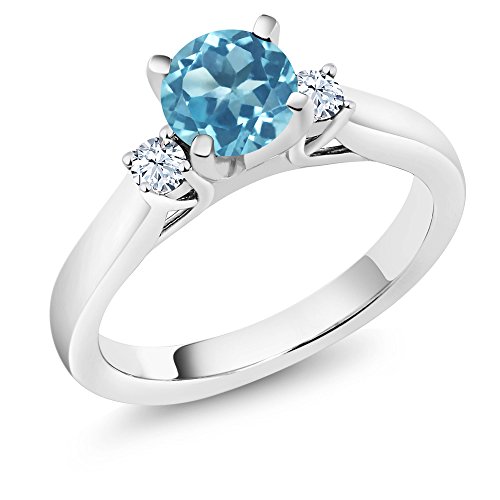 Gem Stone King 925 Sterling Silver Swiss Blue Topaz 3-Stone Engagement Ring For Women (1.12 Cttw, Round 6MM, Gemstone November Birthstone, Available in Size 5,6,7,8,9)