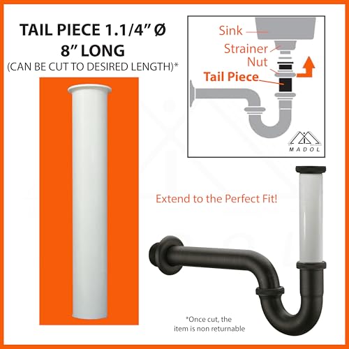 Tubo de cola para fregadero 1-1/4 pulg. x 8 pulg. plástico blanco miniatura 4