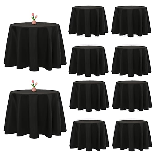 HASJOIN 10 Pack Black Round Tablecloth 60 Inch Round Tablecloth Polyester Tablecloths for Round Tables Wrinkle Resistant Washable Decorative Fabric Table Covers for Wedding Dining Party Buffet