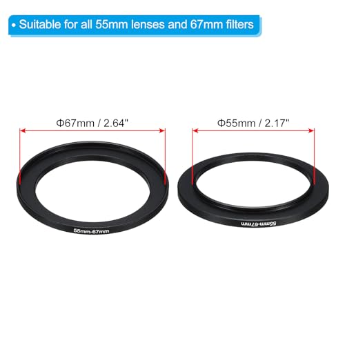 PATIKIL 55mm-67mm Metal Step Up Ring with Cleaning Cloth, 2 Pack Camera Lens Filter Adapter Ring Aluminum Filter Adapter Ring for Camera Lenses Hood, Black - Image 2