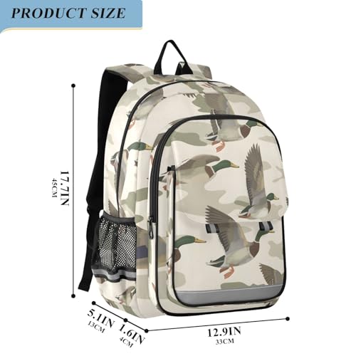 Wild Duck in Camouflage Background Kids Backpack for Boys Girls Bookbags School Elementary Backpack School Bags Casual Daypack with Reflective Strip2