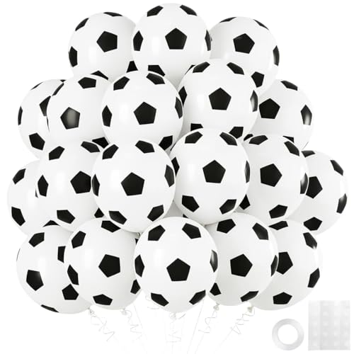 40PCS 12 Inch Black White Soccer Latex Balloons Football Sport Theme Party Decorations for Birthday Parties Team Gatherings Sport Themed Events Celebration Decor (Black White)