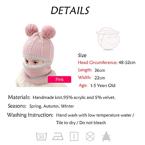 Baby Boys Girls Winter Hats Warm Cozy Knitted Scarf Earflap Beanie Fleece Lining Caps (Bear-Pink), 1-5 Years3
