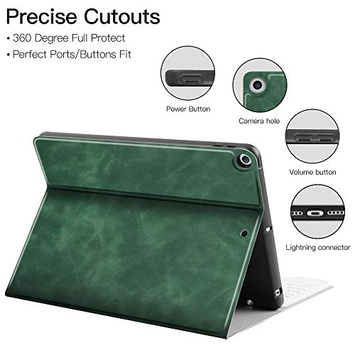 iPad Keyboard Case for iPad 10.2 2019 - JUQITECH Slim Smart iPad 7th Generation Case with Keyboard Wireless Bluetooth Detachable Magnetically Tablet Keyboard Cover Case with Apple Pencil Holder,Green