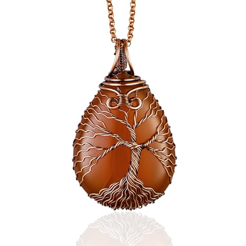 Handmade carnelian tree of life pendant necklace - Unique copper jewelry for women and men Anniversary present Birthday gift ideas for him and her Spiritual gifts for wife husband mom dad daughter son