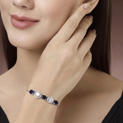 Image of ZENEME Rhodium Plated Brass Crystal Stylish Silver Plated American Diamond Melodic Opulence Bracelets For Women & Gifts For Girls Jewellery