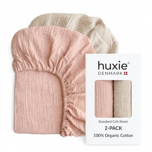 Image of Crib Sheets - Organic Cotton Muslin Fitted Crib Sheet - Standard Size for Baby Girls 28 inch x 52 inch Ultra-Soft and Breathable- 2-Pack (Fog /Blush)