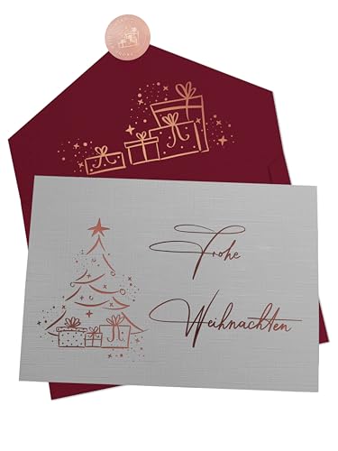 Joli Coon Edle Weihnachtskarte - Frohe Weihnachten Klappkarte mit Kuvert und Siegel Sticker - Design Weihnachtskarte mit Umschlag Joli Coon Edle Weihnachtskarte - Frohe Weihnachten Klappkarte mit Kuvert und Siegel Sticker - Design Weihnachtskarte mit Umschlag
