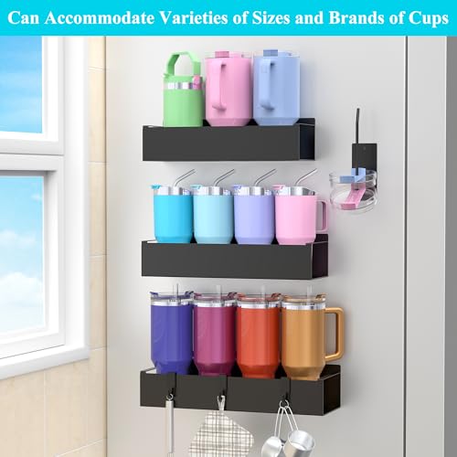 Image of HuggieGems Metal Magnetic Water Bottle Holder for Refrigerator, Cup Holder Organizer for Stanley and Tumbler for Kitchen, 3 Pack, Jet Black