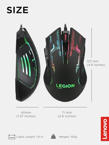 Image of Lenovo Legion M200 RGB Gaming Wired USB Mouse, Ambidextrous, 6-Buttons, Upto 2400 DPI with 4 Levels DPI Switch, Multicolor-Colour RGB Backlight (GX30P93886)