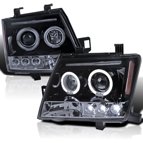 Spec-D Tuning Black Smoke Halo Projector Headlights Compatible with 2005-2012 Nissan Xterra, Left + Right Pair Headlamps Assembly Cover