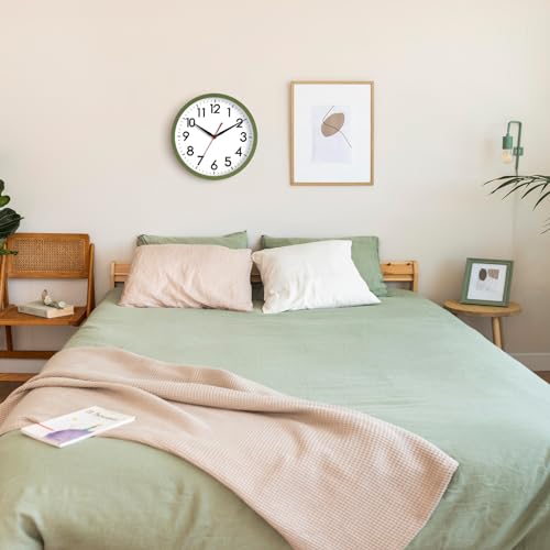 Image of AKCISOT Wall Clock 10 Inch Silent Non-Ticking Modern Clocks Battery Operated - Analog Classic for Office, Home, Bathroom, Kitchen, Bedroom, School, Living Room(Olive Green)