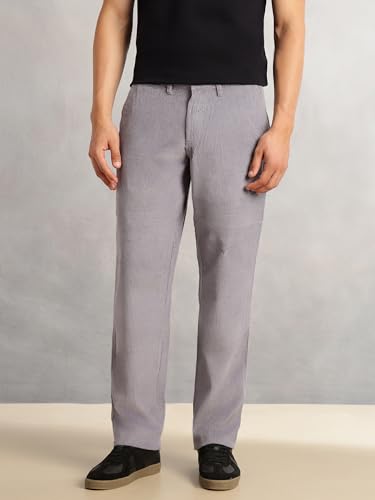 Image of Thomas Scott Men's Regular Fit Mid-Rise Corduroy Trouser | Textured Fabric | 4-Pocket Casual Pants for Men