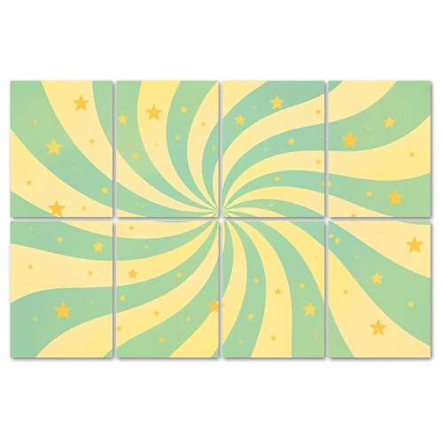 8 Pack Paneles Acústicos Artísticos Absorbentes de Sonido Tirabuzón Retro Espiral Amarillo Estrellas Tonos Verdes Suaves Paneles Decorativos Autoadhesivos para Estudio de Grabación Oficina 48"x32" miniatura 1