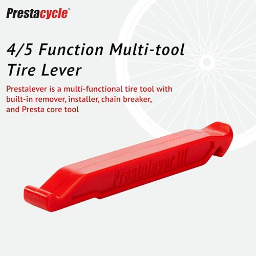 Image of Prestalever GO 4-in-1 Multi-Function Tire Lever Tool - ConGO Red (single) - Tire Remover & Installer, Presta Valve Core Tool, Quick-Link Chain Breaker, Lightweight Nylon Bike Repair