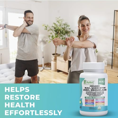 Image of NAC-n-acetyl cysteine- Quercetin Zinc Bromelain Supplement | Extra Strength with Vit C, D3, Apple Cider Vinegar, Elderberry, Hawthorn Berry, Turmeric | Immune Support|120 Vegan Capsules | USDA Organic
