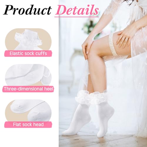 Image of Geyoga 3 Pairs Women Big Ruffle Socks Turn Cuff, Double Lace Ankle Cotton Frilly Socks for Ladies Summer