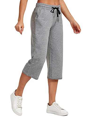Image of SPECIALMAGIC Women Capri Pants Cotton Yoga Wide Leg Pajama Pants Capris Sweatpants Sports