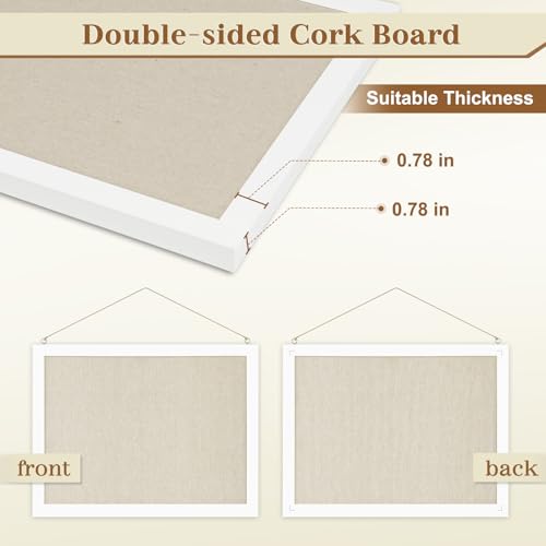 2-Pack Double-Sided Cork Board with Linen, 16" x 12" Hanging Wood Framed Bulletin Board, Picture Display Vision Board Corkboards for Wall Room School Office Decor, 20 Pushpins (Vin image 2
