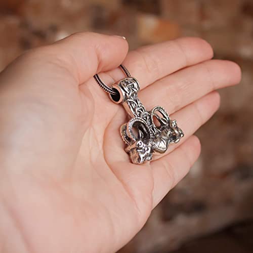 Large Thor Hammer Mjolnir Necklace 925 Sterling Silver - Odins Viking Pendant with Thors Goats and Runes - Mens Pagan Nordic Norse Mythology Jewelry for Men - Handmade - 1oz (27 g)4