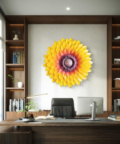 Image of SETHI AESTHETIC Metal Designer Flower Wall Decor, Flower Wall Art, Decor item,- Size 21 X 21 inch (Metallic Designer yellow)