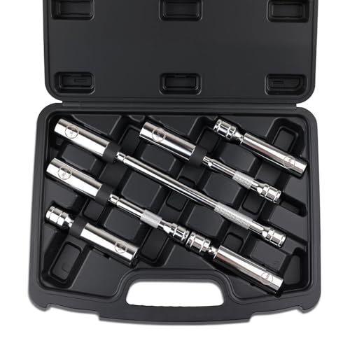 Jiimee 6pcs 3/8' Drive Magnetic Swivel Spark Plug Socket Set, Include 9/16”, 5/8”, 14mm, 16mm...